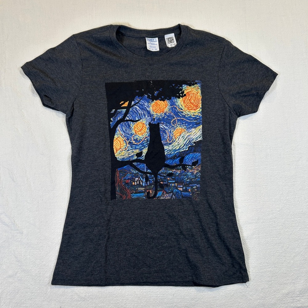 Port & Company Starry Night Cat Yarn Ball Graphic T-Shirt Dark Heather Gray S